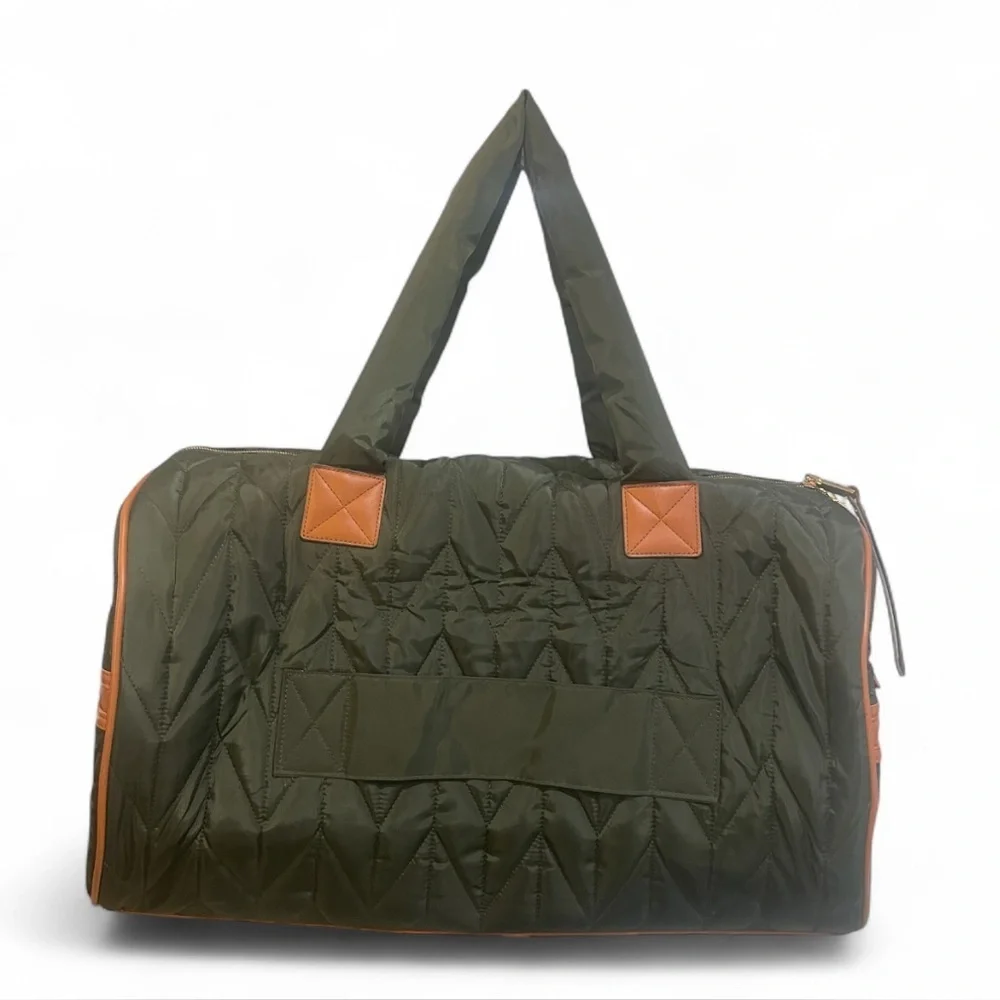 Joan & David Quilted Duffel Bag with Strap & Matching Pouch – Olive Green 20”